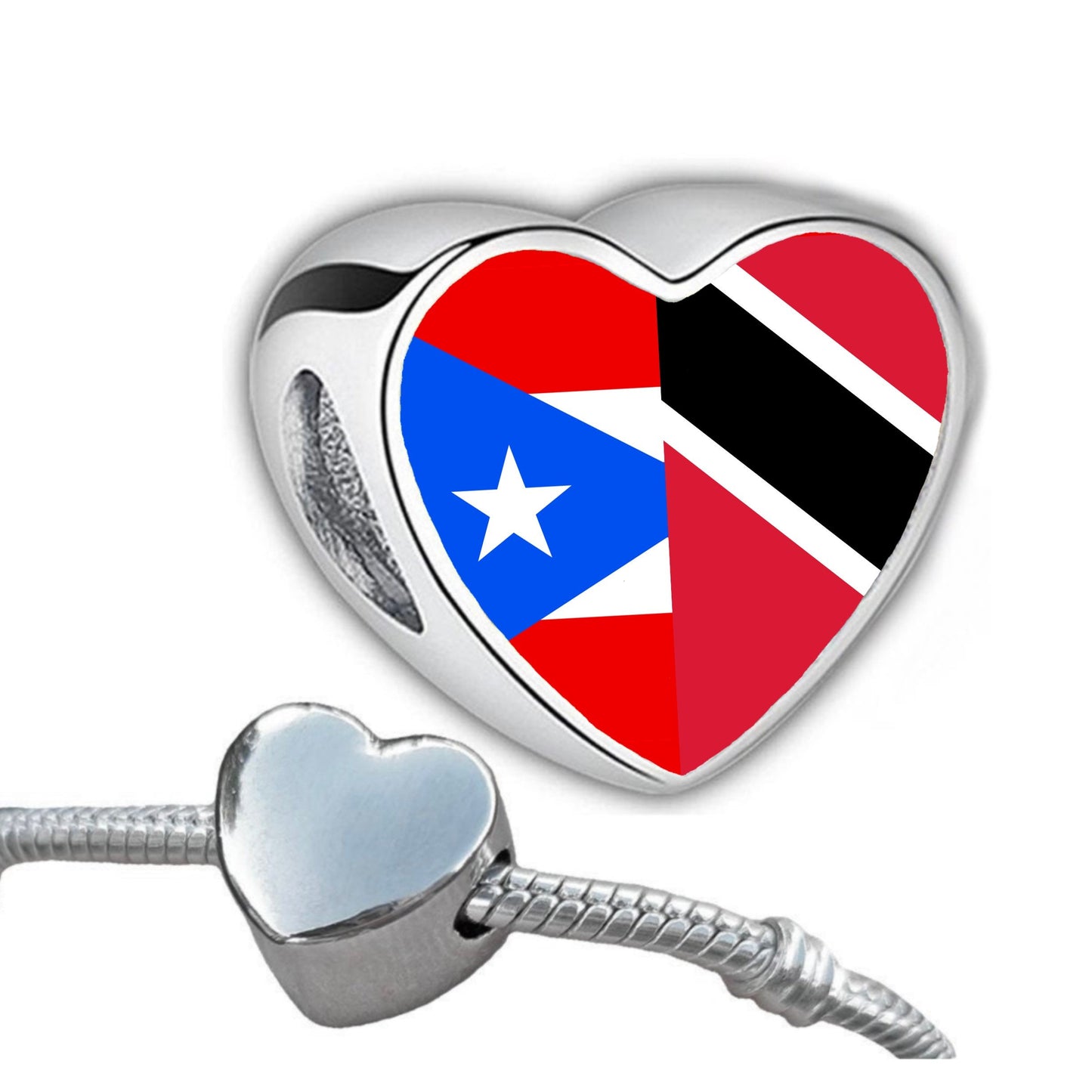 Blended flags heart SHAPED bracelet stainless steel charm bead Personalised charm Add on charm Large hole bead Valentine’s CHARM ONLY