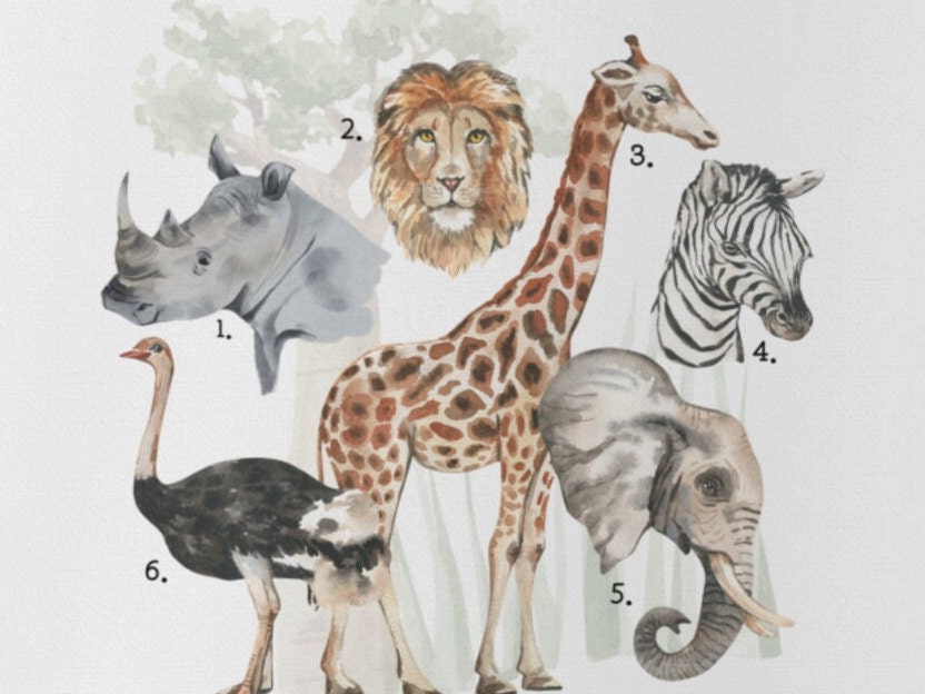 African Animals Tea Kitchen Bar towel Rhinoceros Lion Giraffe Zebra Elephant Ostrich Housewarming Mother’s Day Birthday gift