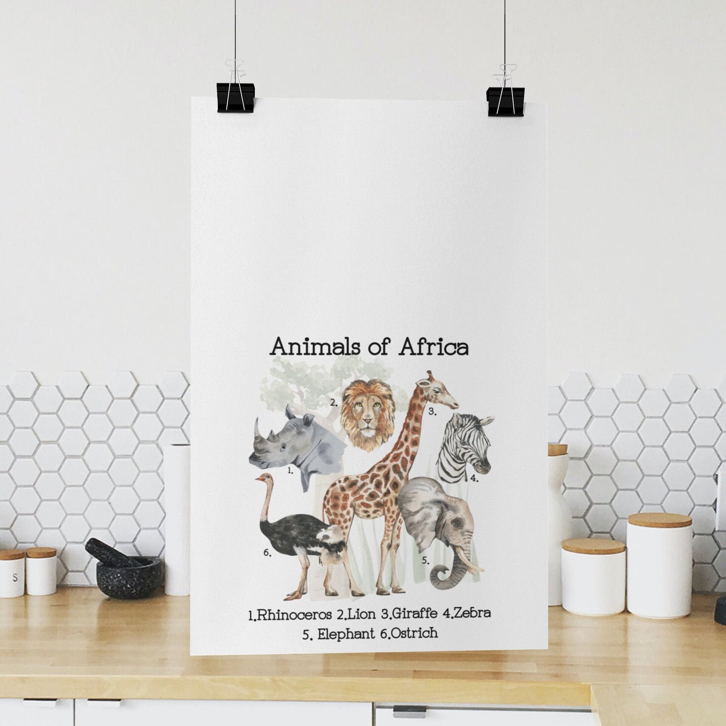 African Animals Tea Kitchen Bar towel Rhinoceros Lion Giraffe Zebra Elephant Ostrich Housewarming Mother’s Day Birthday gift