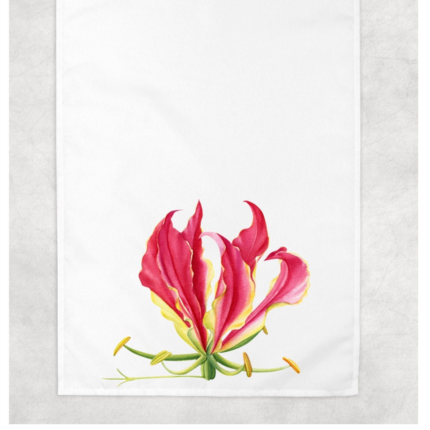 Flame Lily Tea Towel Gloriosa superba Zimbabwe Brightly Flame Lily fabric kitchen / bar towel / dish towel housewarming birthday  gift