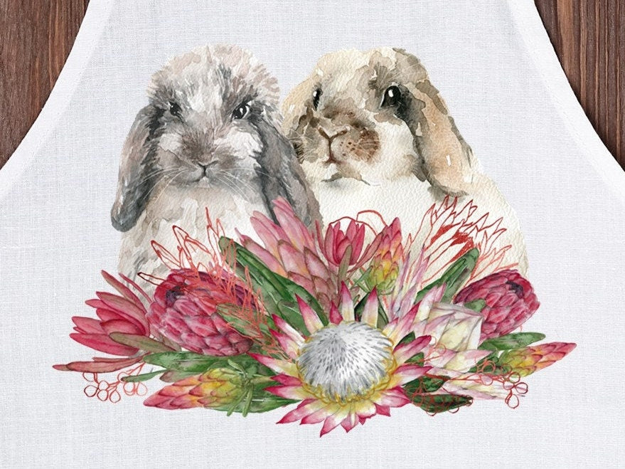 Easter Bunnies with Proteas apron. Easter gift.