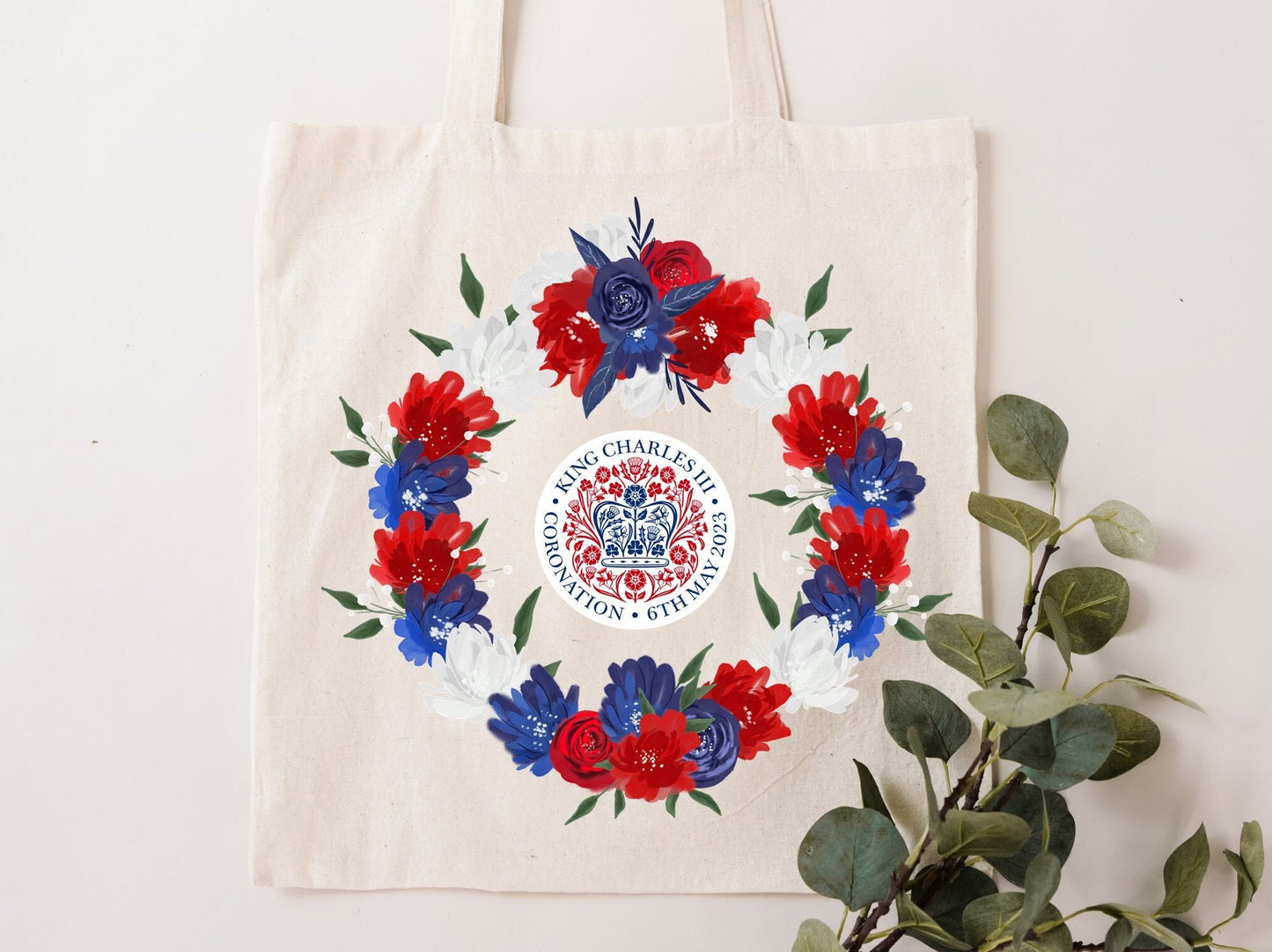 King Charles III Coronation 2023 canvas Tote Bag-Official emblem-Commemorate royal family souvenir keepsake-Celebrate HM King Charles 3rd