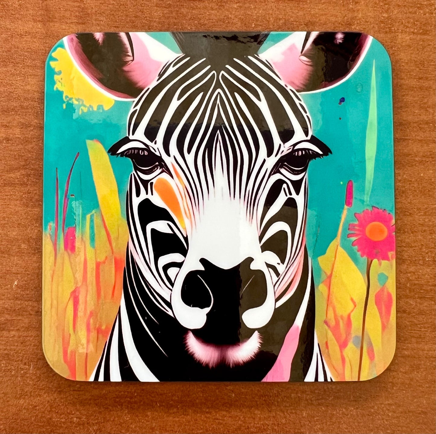 Safari African savannah jungle animal coasters wildlife gift bright colours elephant lion zebra giraffe set of 4 with stand