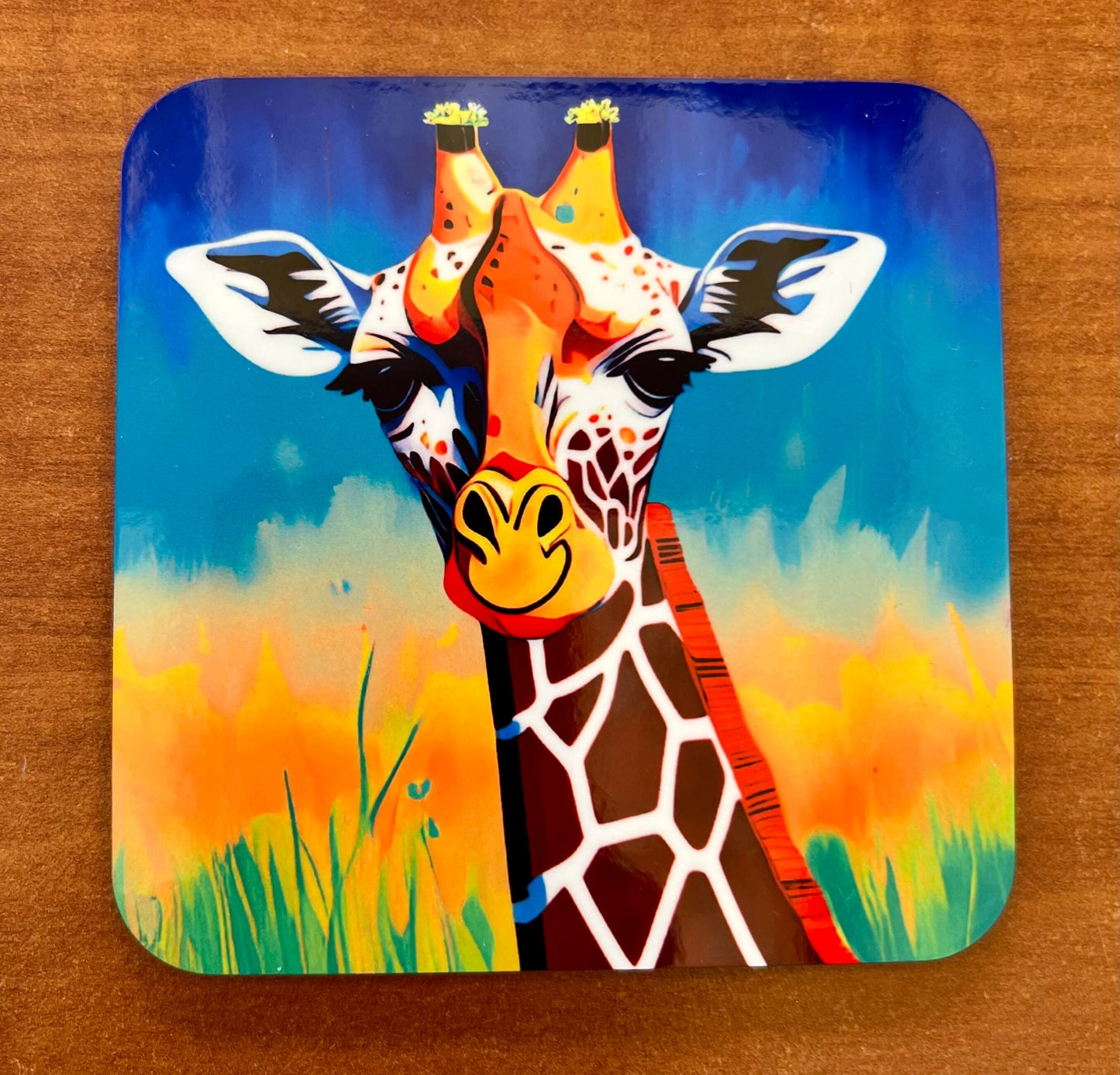 Safari African savannah jungle animal coasters wildlife gift bright colours elephant lion zebra giraffe set of 4 with stand