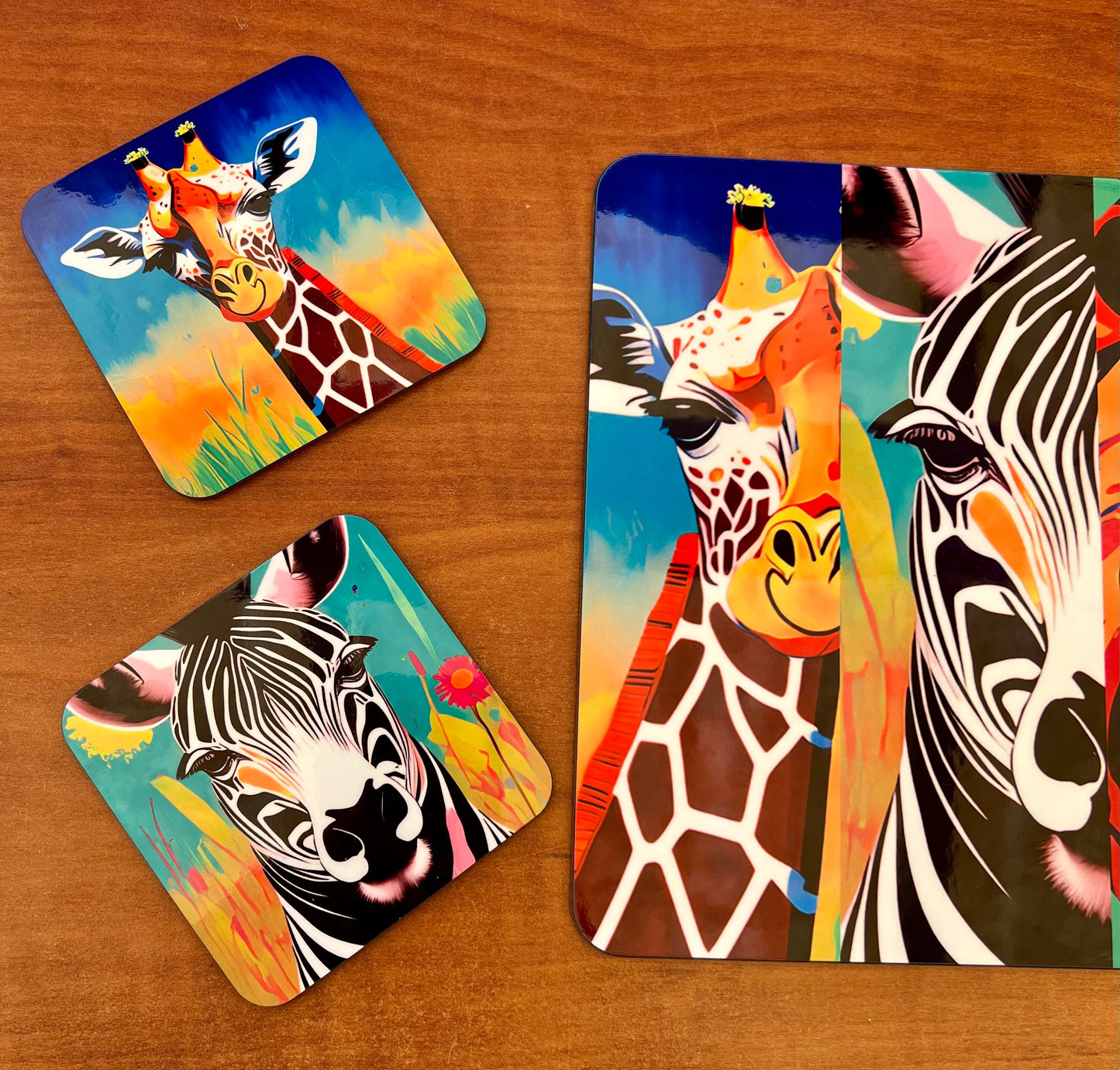 Safari African savannah jungle animal tablemat placemat wildlife gift bright colours elephant lion zebra giraffe