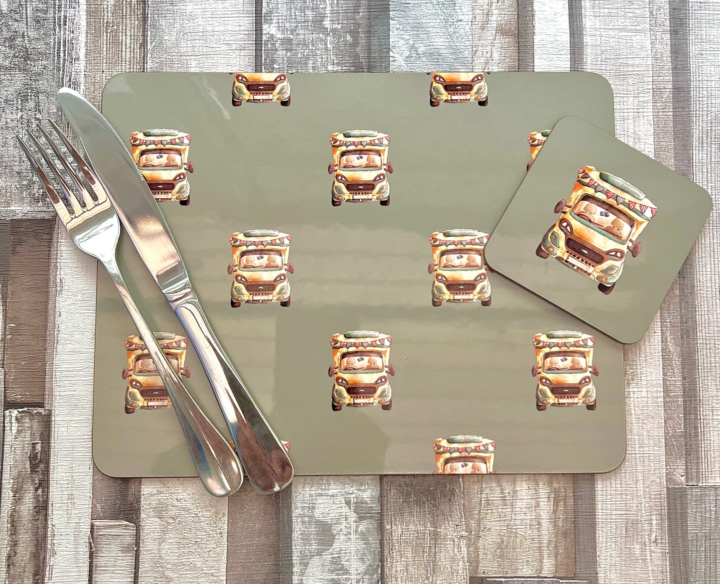 Motorhome Camping Car RV Campervan tablemat placemat place setting coaster gift for Father's Day Grandad Travel Roadtrip Vintage