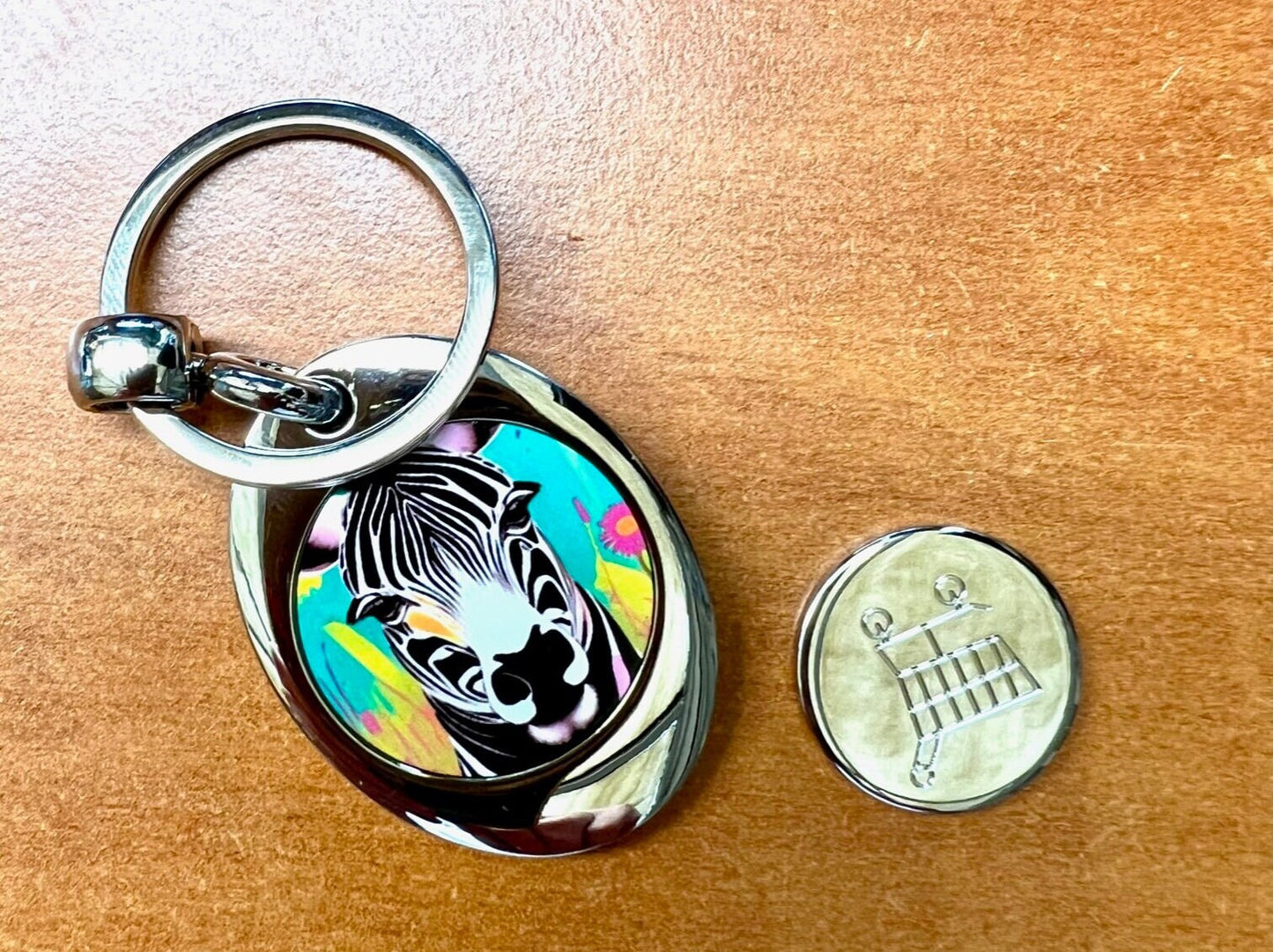 Safari African savannah jungle animal keyring wildlife gift bright elephant lion zebra giraffe conservation Trolley Token Pound euro