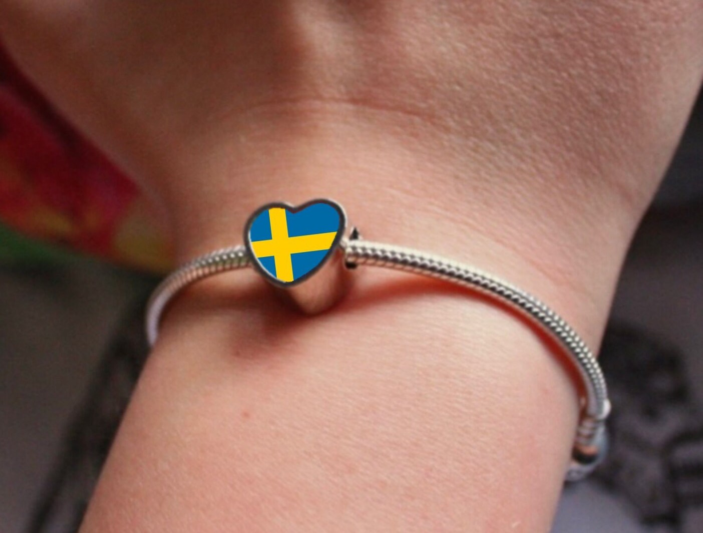 Sweden Swedish Flag heart charm bead  Flag Bead Personalised Charm. Add on bead.