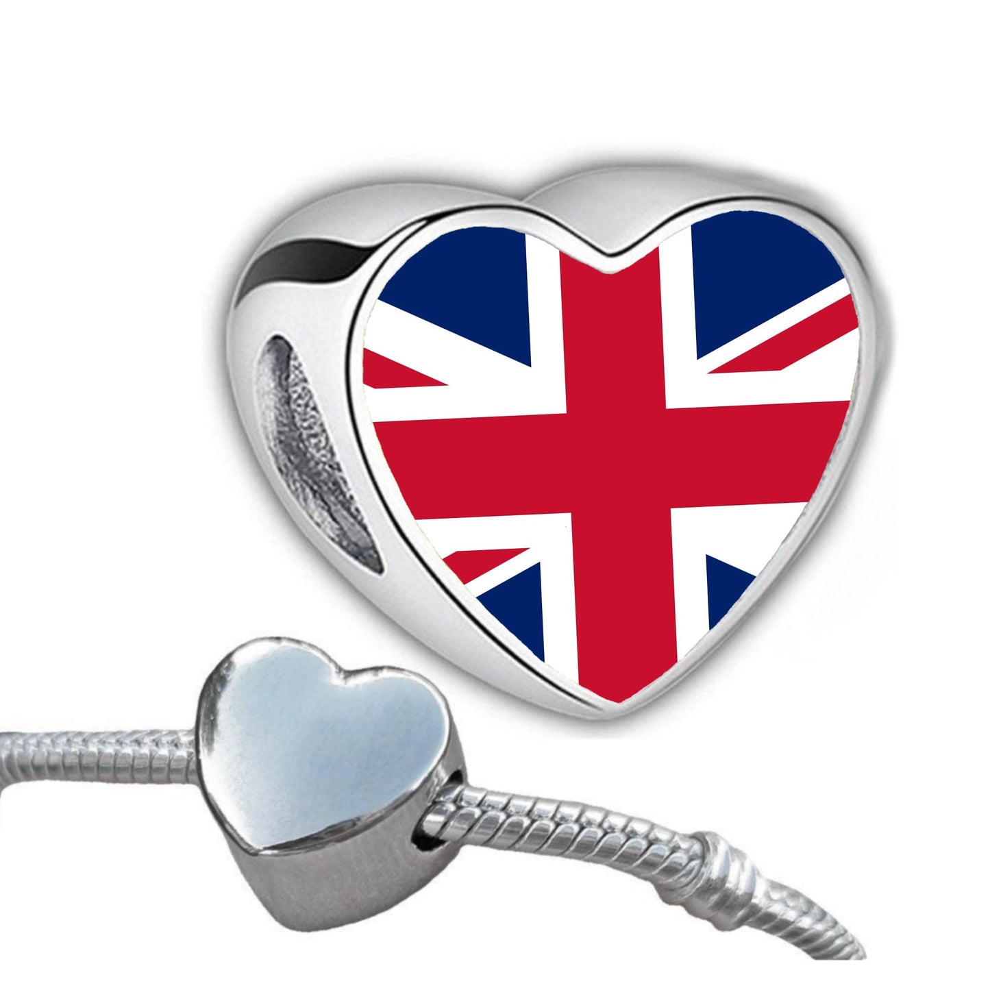 Union Jack UK United Kingdom heart bracelet stainless steel charm bead Jubilee souvenir Personalised Charm Add on charm Large hole bead