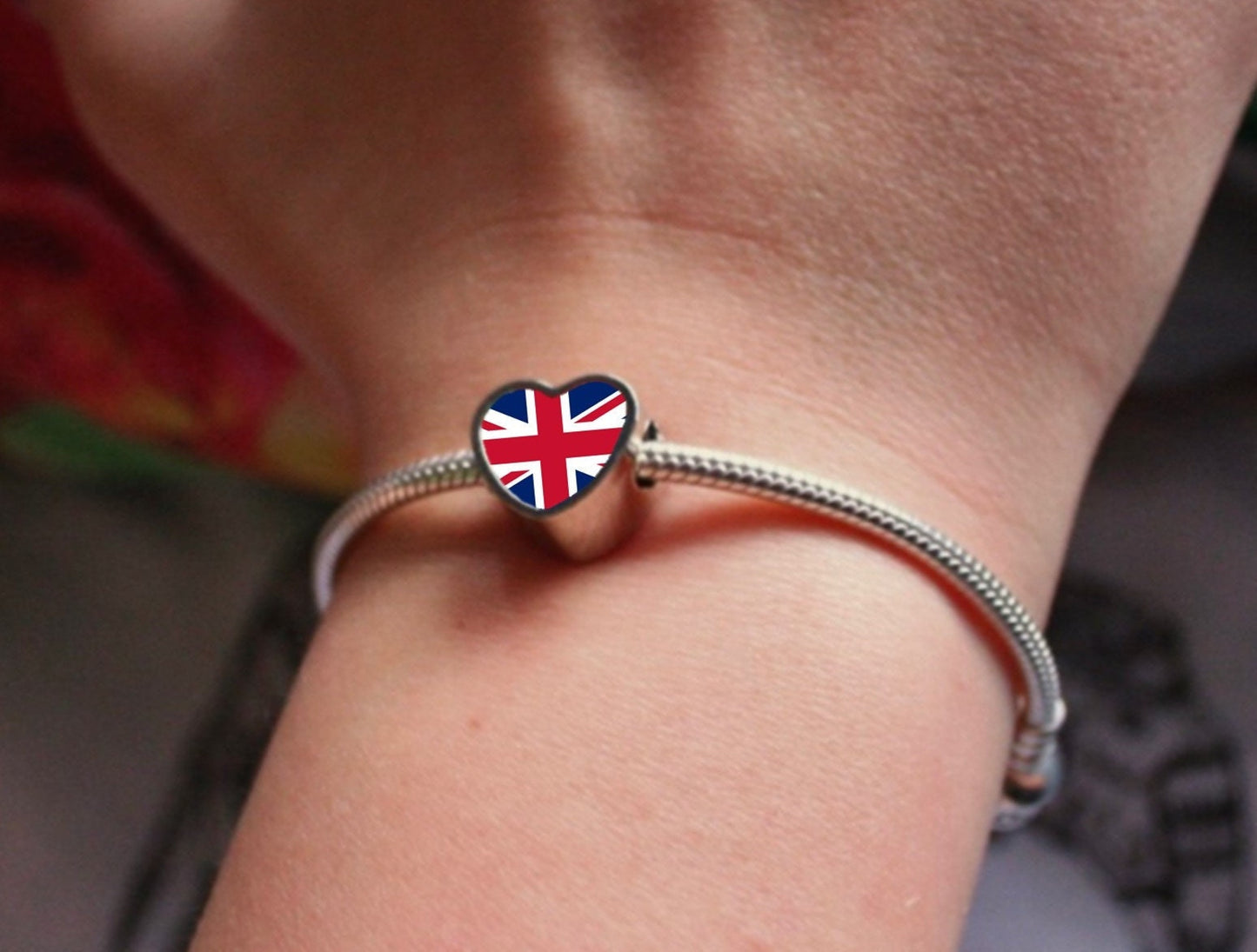 Union Jack UK United Kingdom heart bracelet stainless steel charm bead Jubilee souvenir Personalised Charm Add on charm Large hole bead