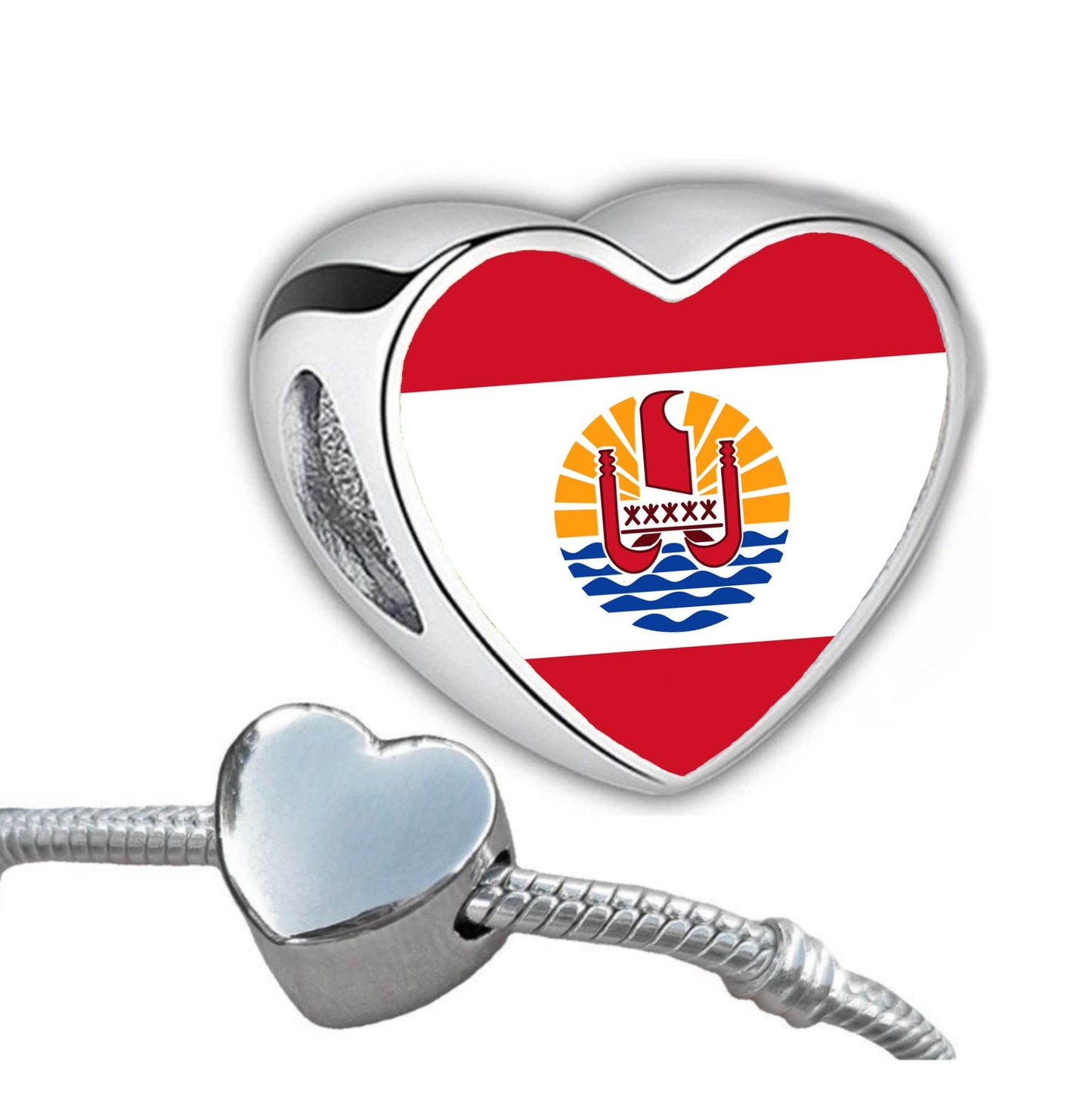 French Polynesia Polynesia flag heart shaped bracelet charm bead Personalised charm Add on charm large hole bead Valentine’s gift for mom