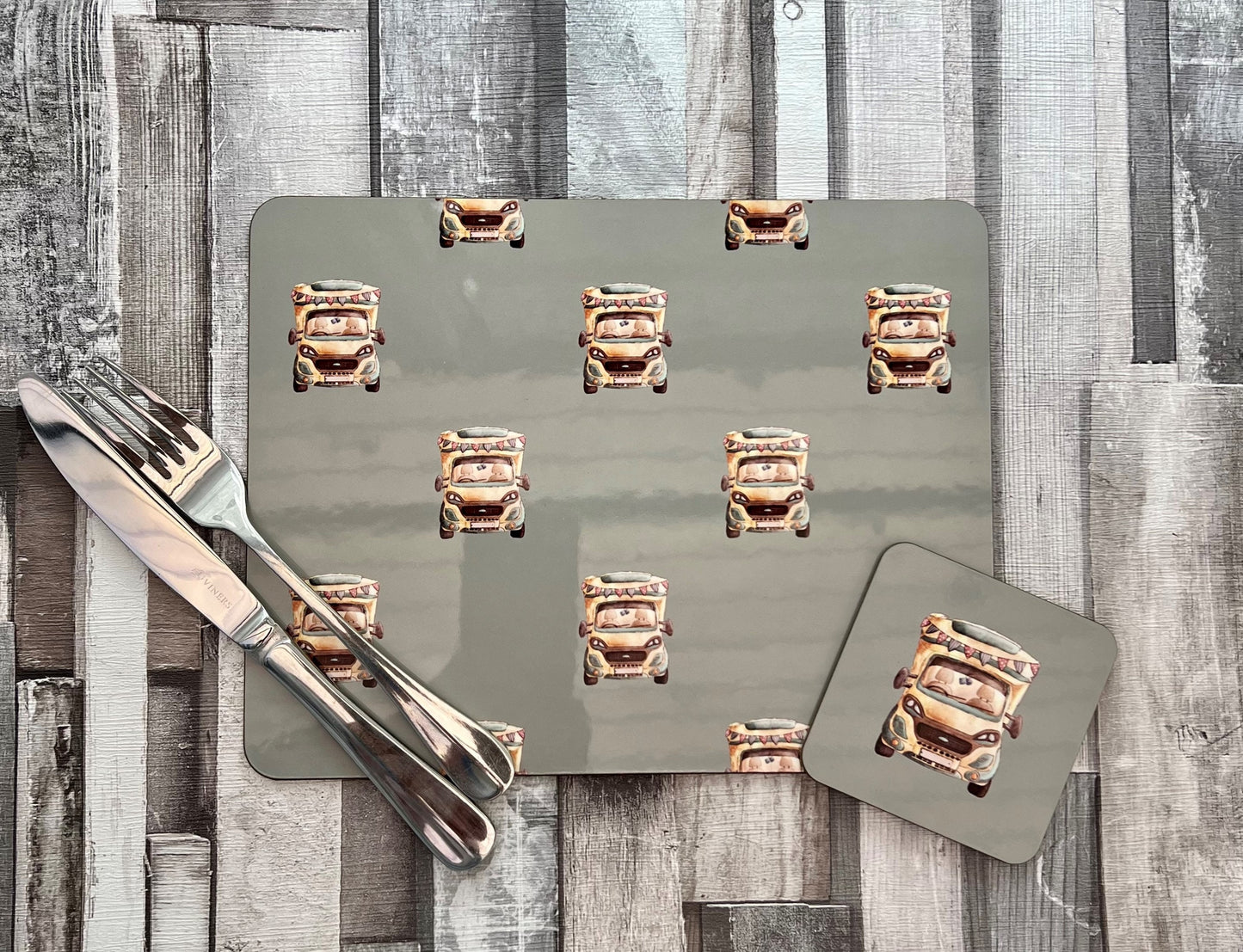 Motorhome Camping Car RV Campervan tablemat placemat place setting coaster gift for Father's Day Grandad Travel Roadtrip Vintage