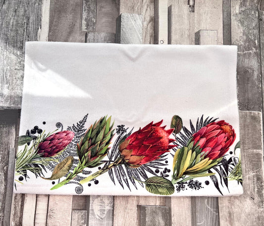 Kitchen Tea bar hand towel Protea South African flowers vintage floral housewarming bridal shower gift