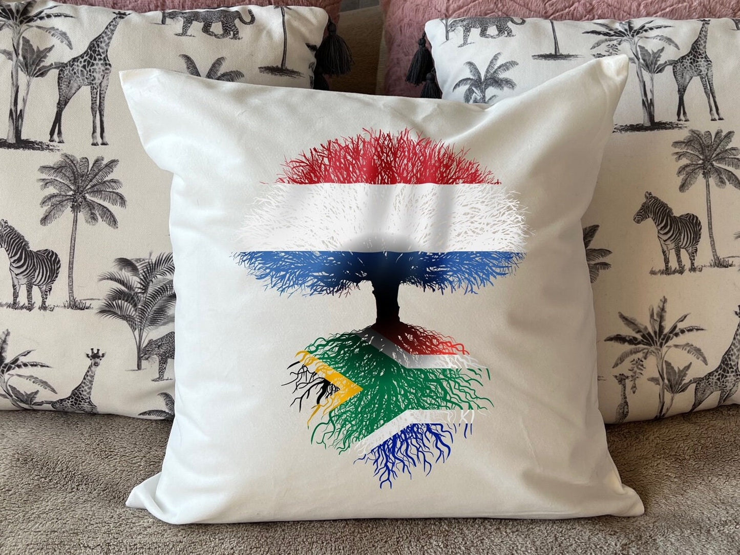 South African roots / Dutch Tree - plush white deluxe 'soft feel' scatter cushion. ( 40x40cm )