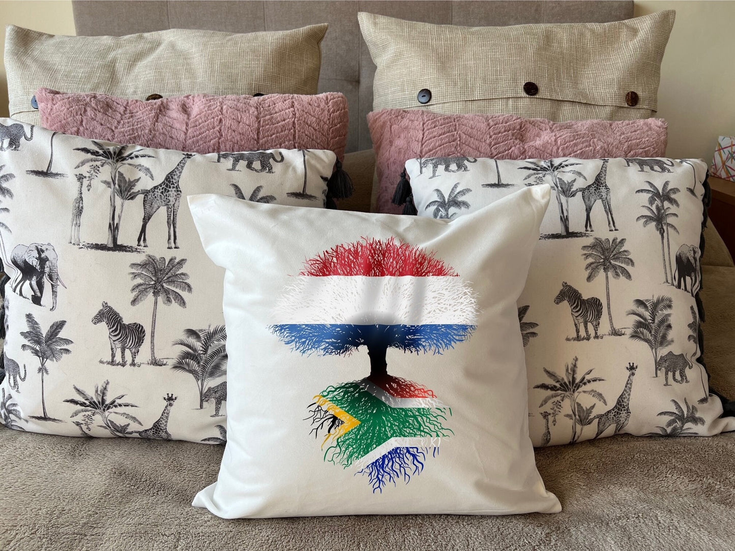 South African roots / Dutch Tree - plush white deluxe 'soft feel' scatter cushion. ( 40x40cm )
