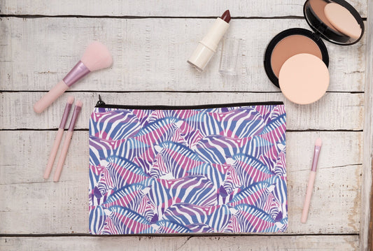 Zebra design cosmetic zip case /pencil case/purse. Pink and purple pattern.  South African pattern