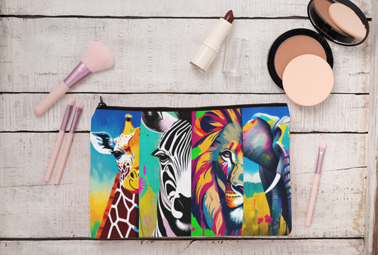 Safari African savannah jungle animal eco friendly cosmetics bag wildlife bright elephant lion zebra giraffe travel gift passport holder