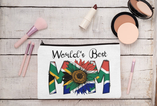 Cosmetic bag purse South African Flag World's best Mum Mom design cosmetic zip case /pencil case/purse. Mother’sDay gift. Birthday gift.