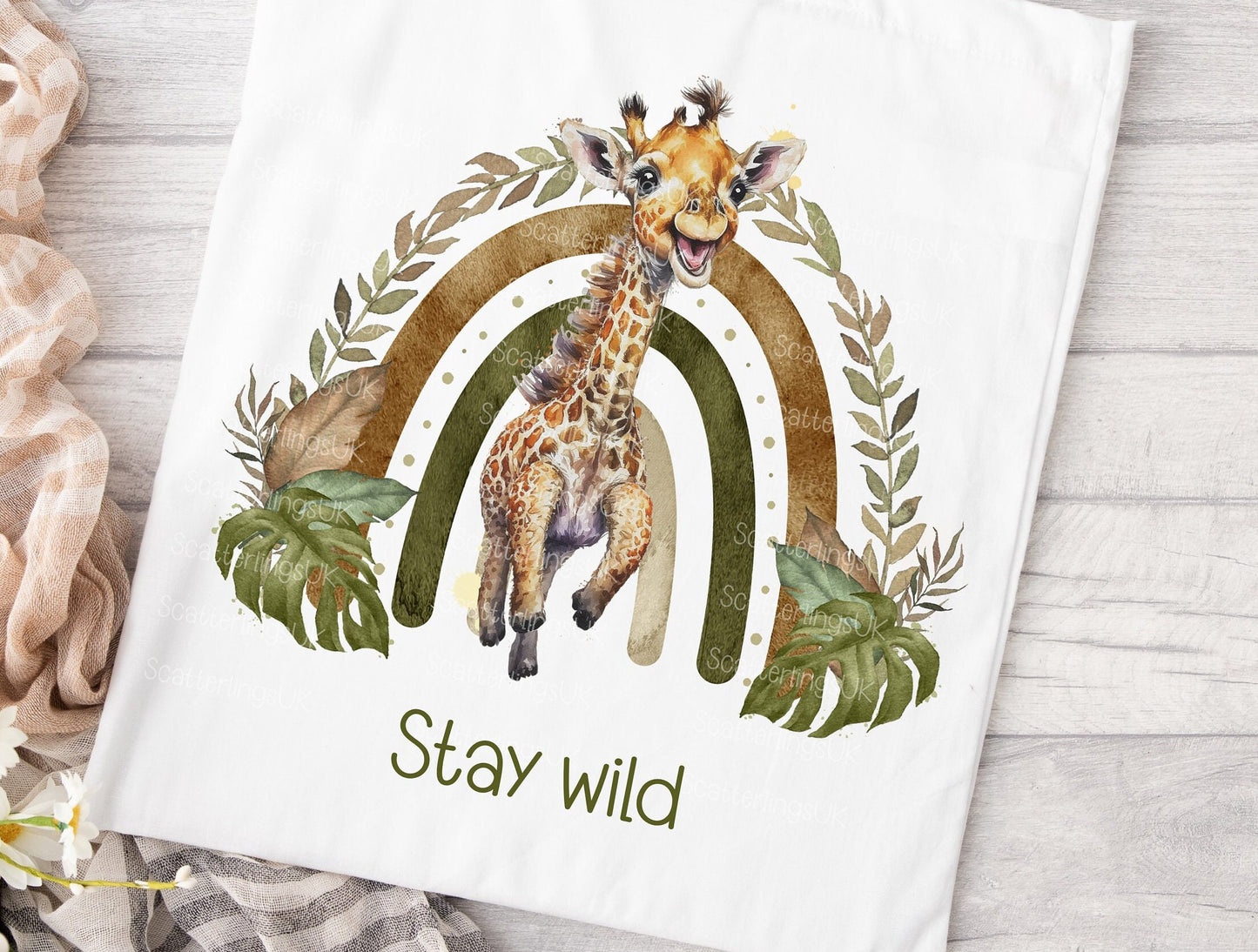 Giraffe Rainbow personalised custom white tote bag gift for teacher mum nan reusable eco-friendly safari jungle