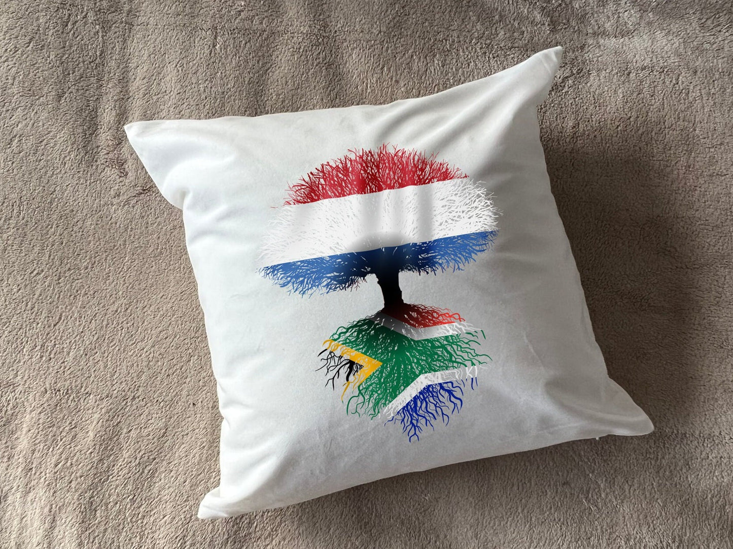 South African roots / Dutch Tree - plush white deluxe 'soft feel' scatter cushion. ( 40x40cm )