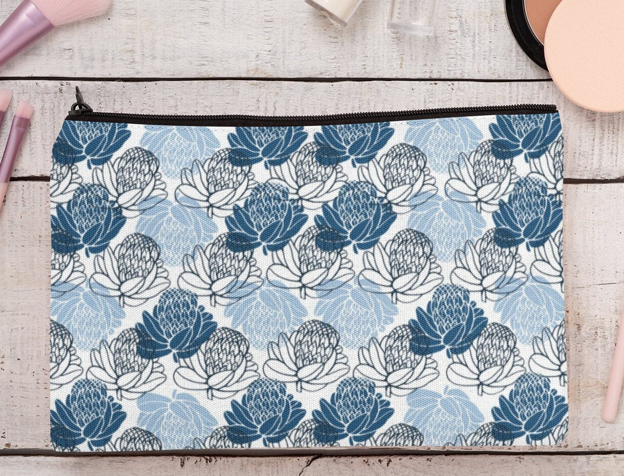 South African Protea design linen cosmetics or pencil case