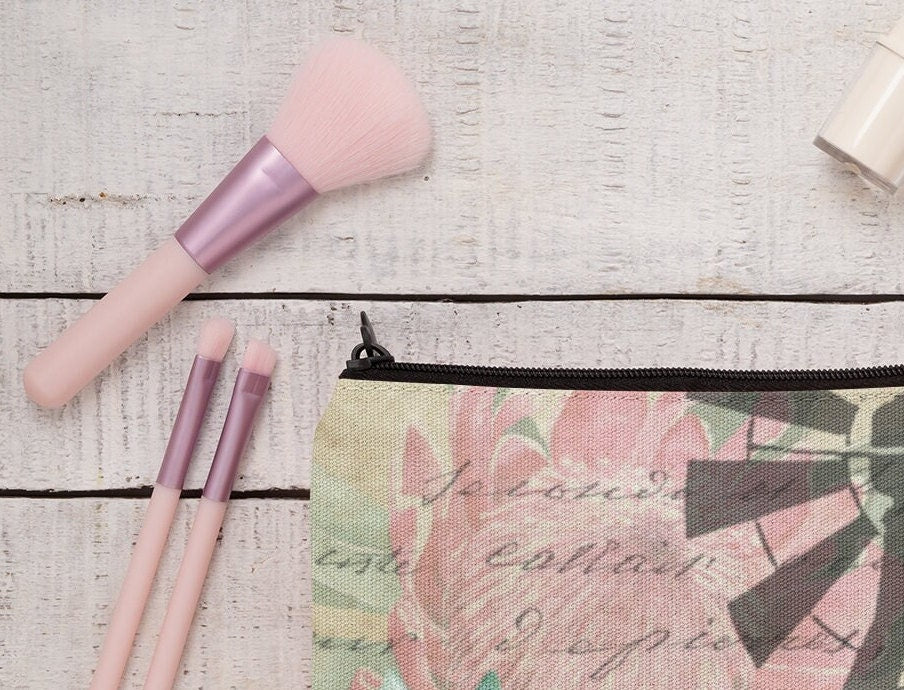 Make up bag Pencil case Karoo Windpomp and Protea design linen cosmetics or pencil case