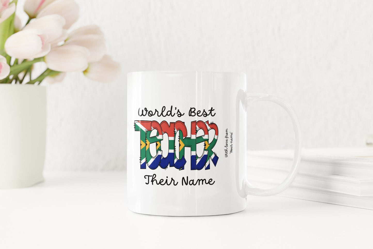 Personalised Teacher Mug South African flag Thank you gift school leaver graduation gift Leaving gift