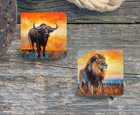 Africa big five animals set of 5 coasters elephant lion buffalo rhinocerous leopard south african gift for him bar