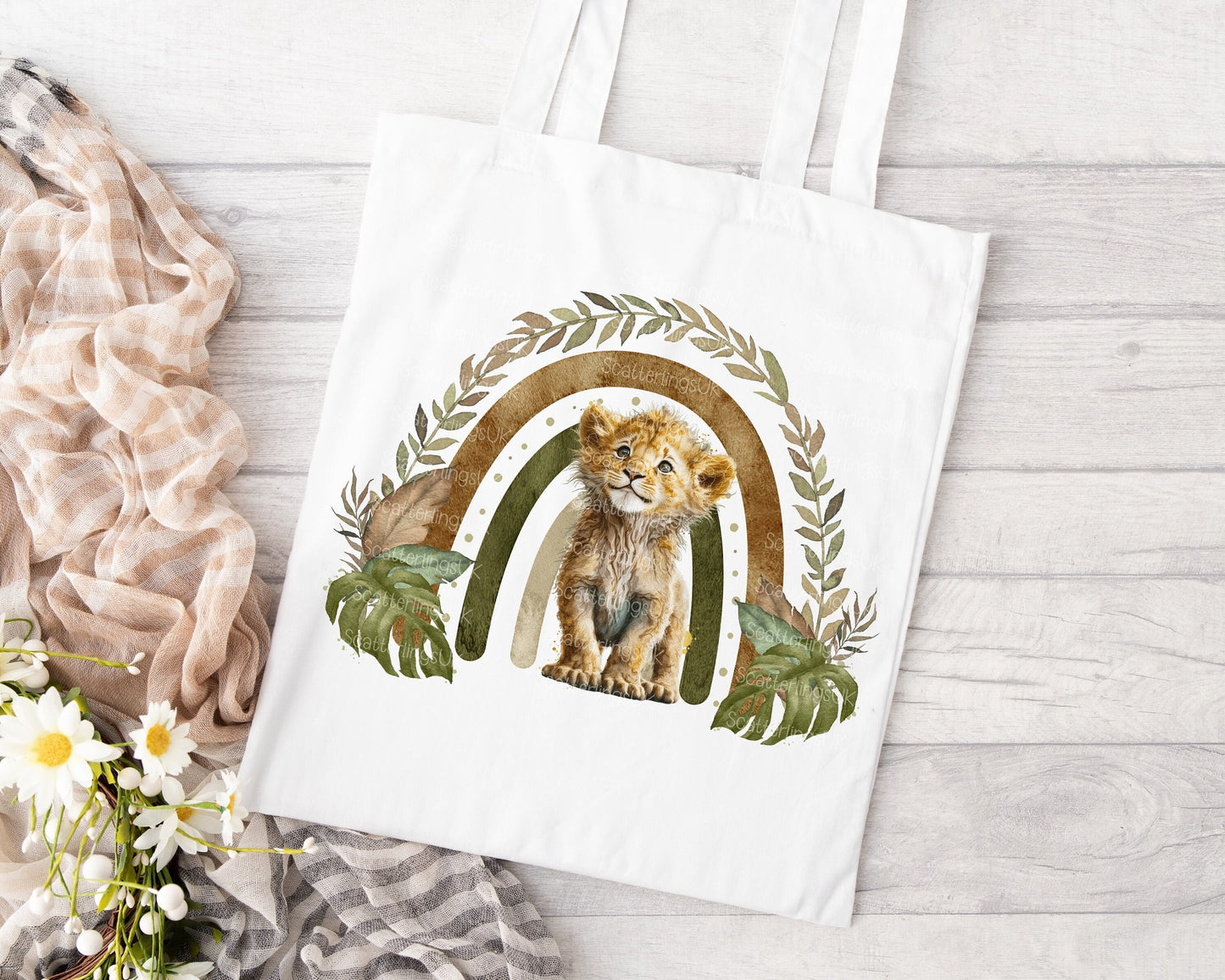 Lion Rainbow personalised custom white tote bag gift for teacher mum nan reusable eco-friendly safari jungle