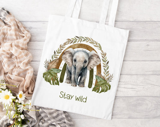 Elephant Rainbow personalised custom white tote bag gift for teacher mum nan reusable eco-friendly safari jungle