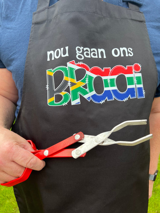 BBQ Braai barbeque Apron South African Gift for Him Father's Day Dad Birthday Afikaans slang Nou gaan ons braai outdoor cooking