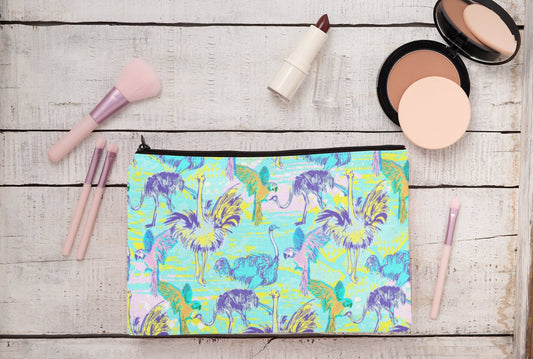 Ostrich Linen Make up bag cosmetics pencil case four Ostrich bird design options Zipped pouch.