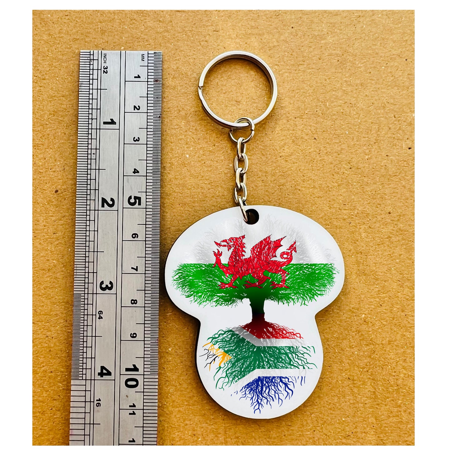 South African flag Wales Welsh Flag Dragon keyring chain heritage roots New home housewarming immigration travel christmas gift personalised