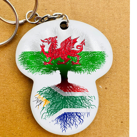 South African flag Wales Welsh Flag Dragon keyring chain heritage roots New home housewarming immigration travel christmas gift personalised