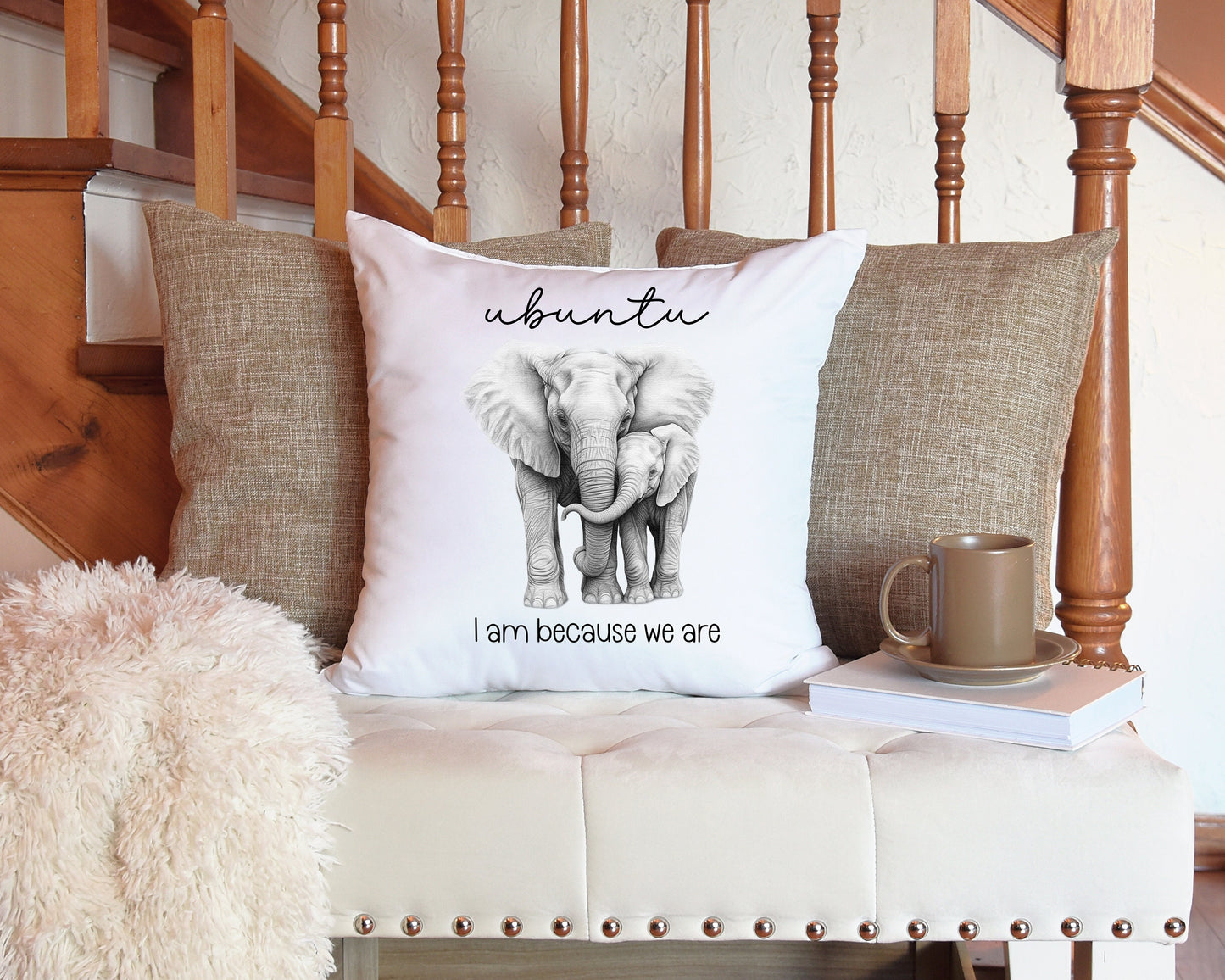 Elephant cushion cover pillow Ubuntu South African Mother Child Baby Couple New home housewarming Personalised