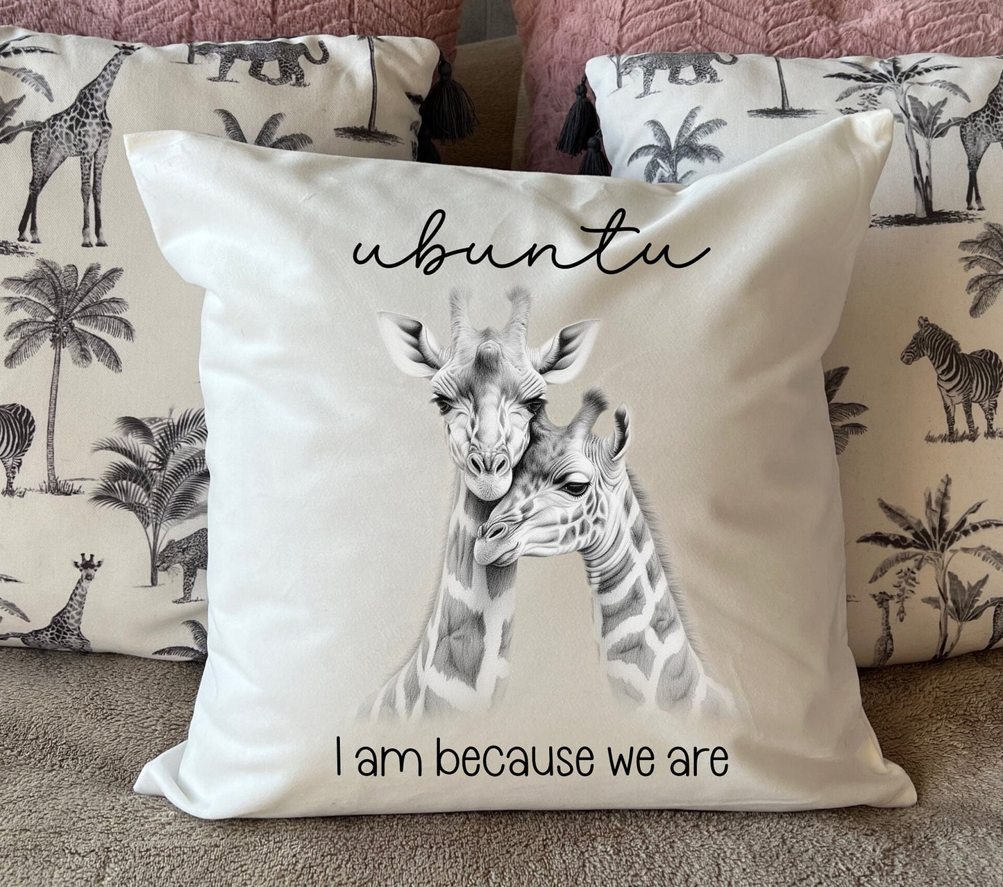 Giraffe cushion cover pillow Ubuntu South African Mother Child Baby Couple New home housewarming Personalised