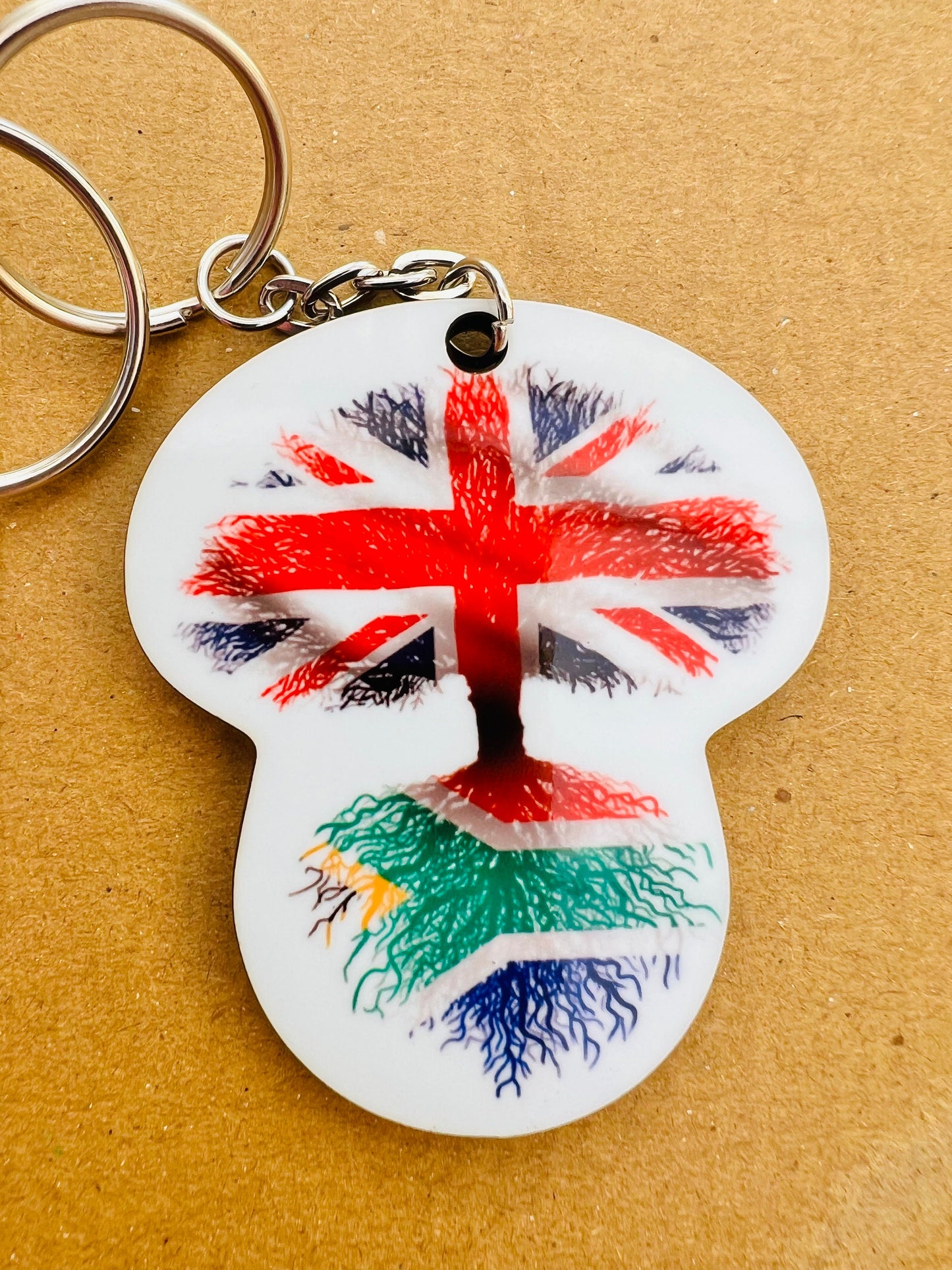 South African flag Union Jack keyring keychain heritage roots New home housewarming immigration car travel christmas gift personalised