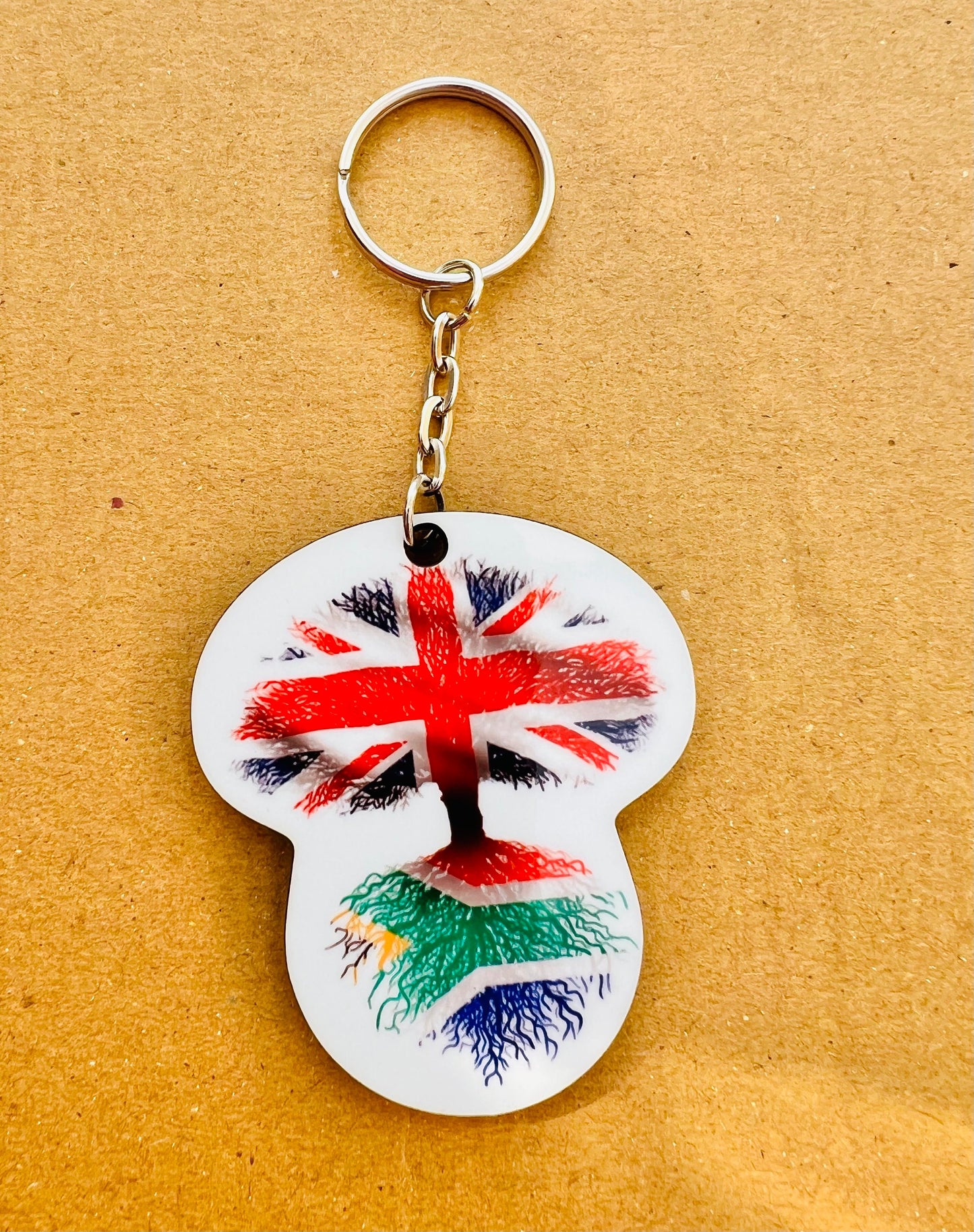 South African flag Union Jack keyring keychain heritage roots New home housewarming immigration car travel christmas gift personalised