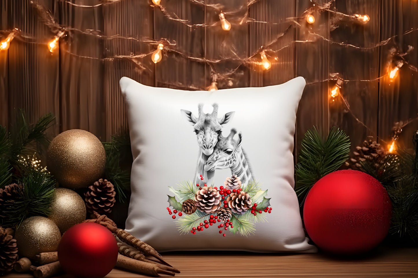 Giraffe Christmas Cushion couple mother and child Holly pillow cover decoration new home housewarming gift idea feastive season holidays