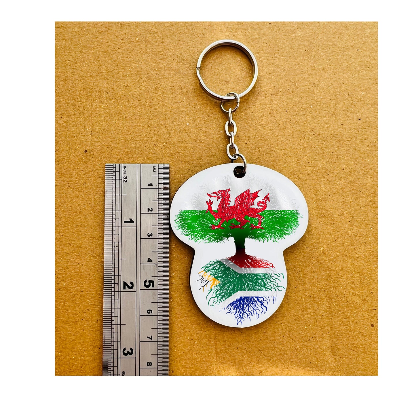 South African flag Wales Welsh Flag Dragon keyring chain heritage roots New home housewarming immigration travel christmas gift personalised