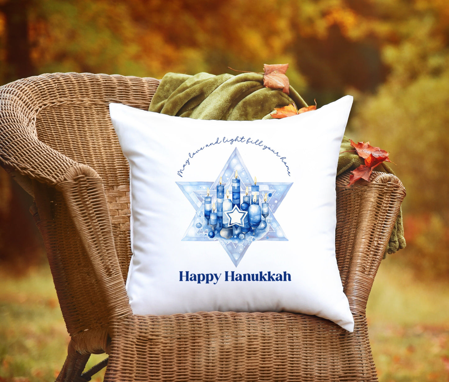 Hanukkah Cushion Gift for Jewish Holidays Happy Chanukah festival of lights Menorah candles Modern Judaica Simcha Home Hebrew Decor sameach