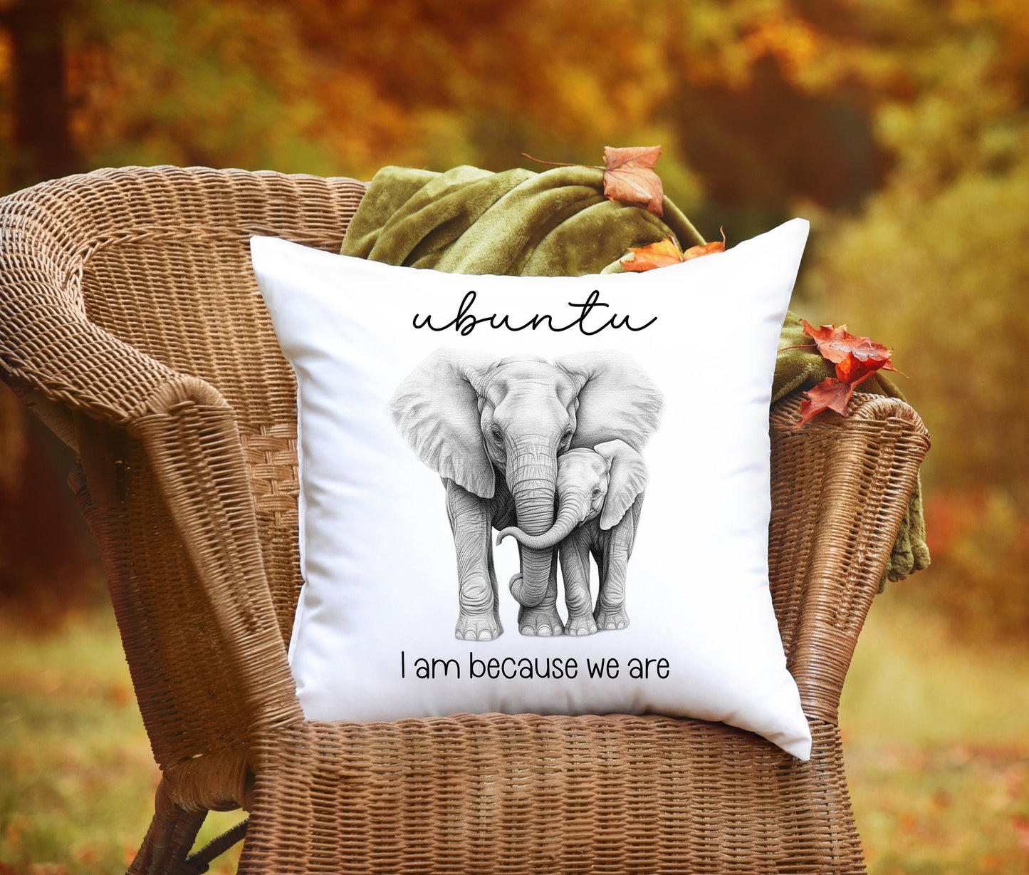 Elephant cushion cover pillow Ubuntu South African Mother Child Baby Couple New home housewarming Personalised