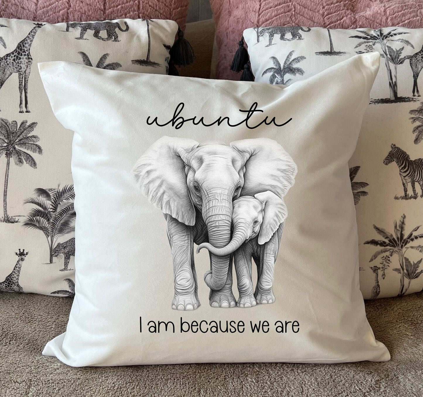 Elephant cushion cover pillow Ubuntu South African Mother Child Baby Couple New home housewarming Personalised