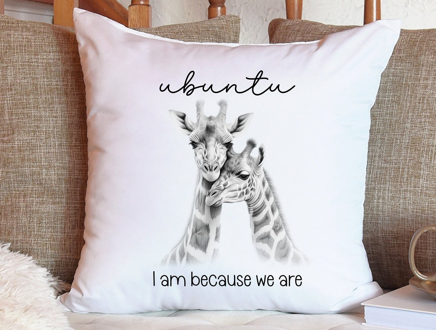 Giraffe cushion cover pillow Ubuntu South African Mother Child Baby Couple New home housewarming Personalised