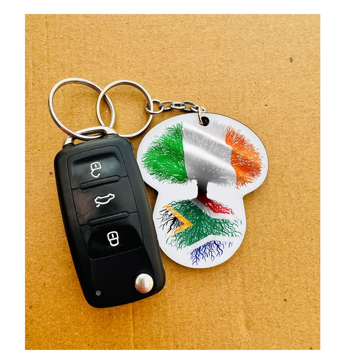 South African flag Ireland Irish tricolour keyring keychain heritage roots New home housewarming  car travel christmas gift personalised