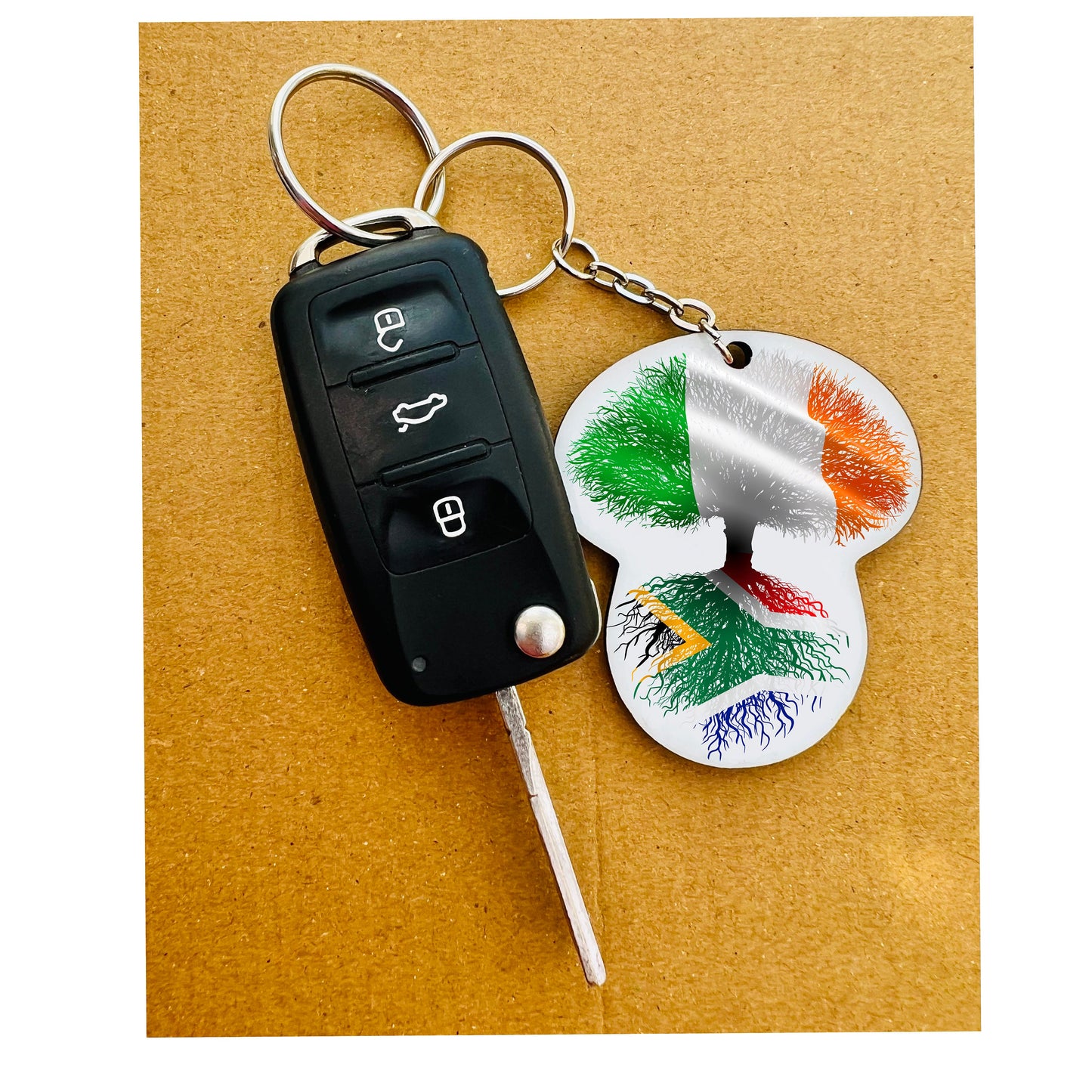 South African flag Ireland Irish tricolour keyring keychain heritage roots New home housewarming  car travel christmas gift personalised