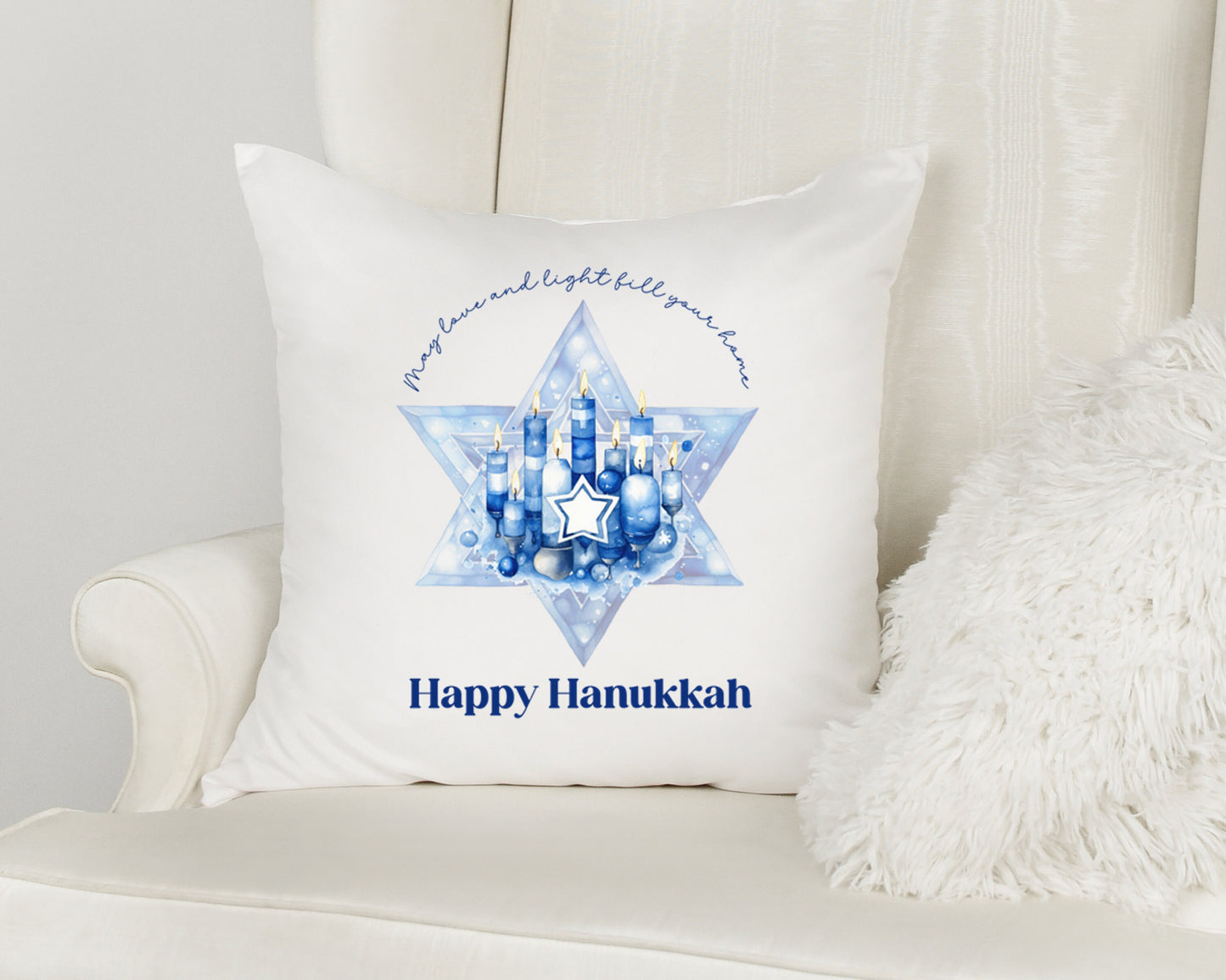 Hanukkah Cushion Gift for Jewish Holidays Happy Chanukah festival of lights Menorah candles Modern Judaica Simcha Home Hebrew Decor sameach