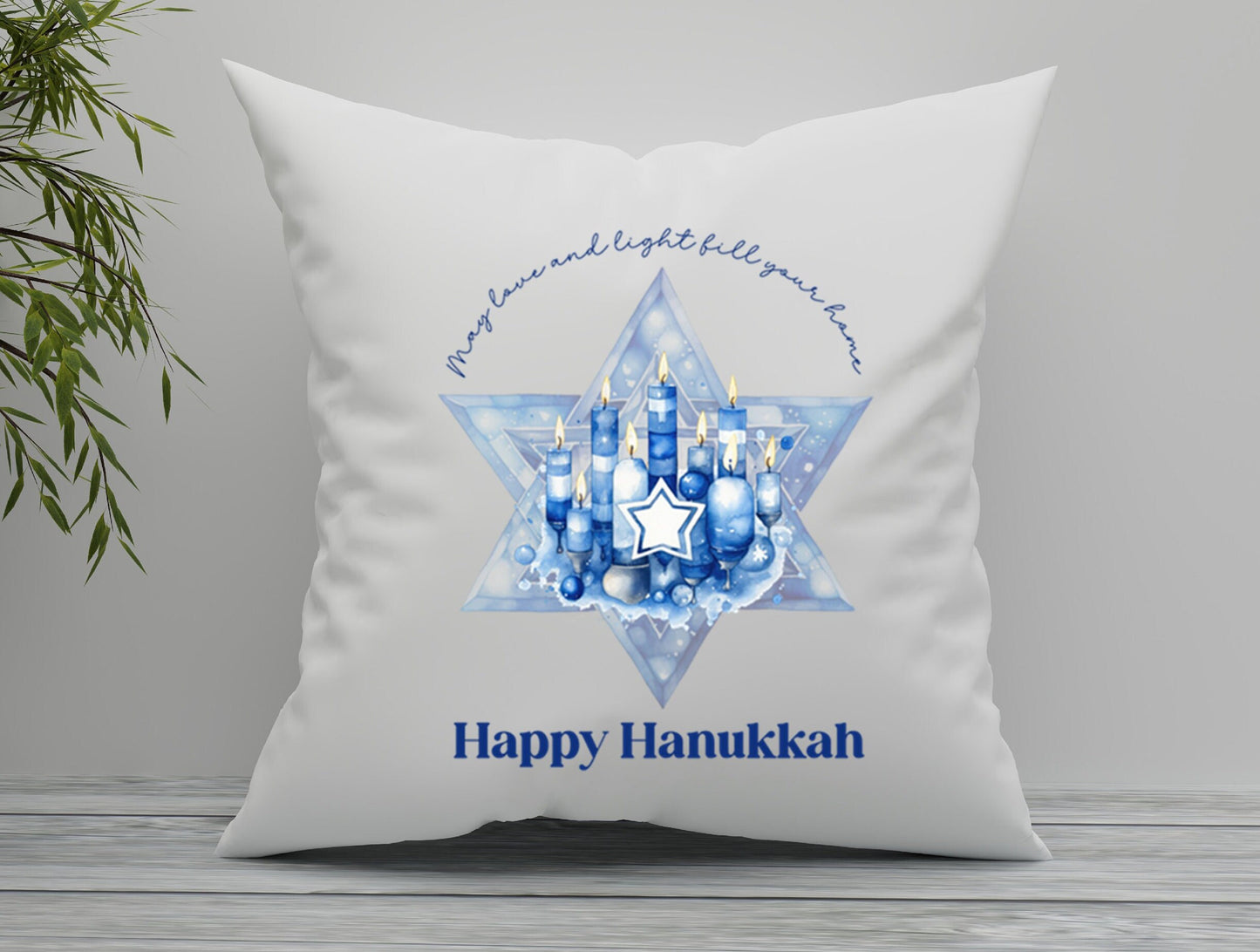 Hanukkah Cushion Gift for Jewish Holidays Happy Chanukah festival of lights Menorah candles Modern Judaica Simcha Home Hebrew Decor sameach