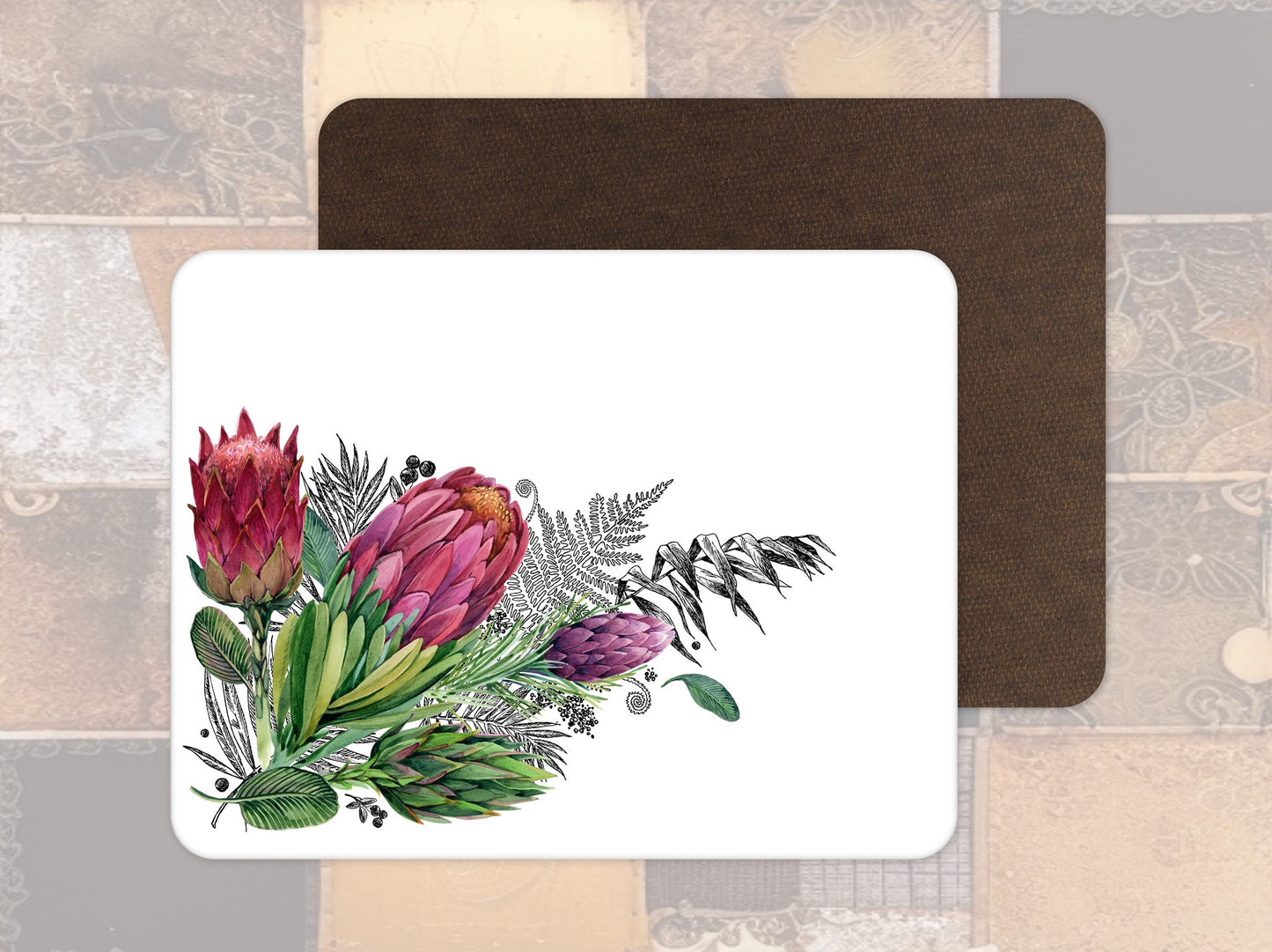 Protea tablemats placemats Pink flowers south africa gift homeware decor place setting