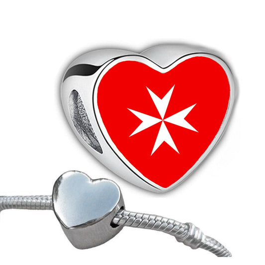 Malta Maltese Cross flag heart shaped bracelet charm bead Personalised Add on charm Large hole bead Valentine’s gift for mom mum